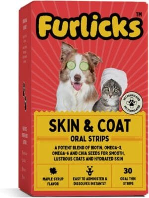 Skin & Coat Supplement for Dogs & Cats | Biotin (Vitamin B7), Omega 3 & 6 Fatty Acids and Chia Seeds for Thick & Shiny Fur, Healthy Skin & Reduced Shedding (30 Oral Dissolving Strips)