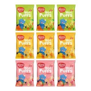 Slurrp Farm No Salt No Sugar Teething Puffs | Baked Fruit and Vegetable Millet Puffs | Carrot, Strawberry & Banana, Mango | Pack of 9