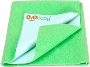 OYO BABY Waterproof Bed Sheet for Crib & Toddler Mattress, Reusable | Washable Cosy Nursery Sheet for Baby Toddler Children and Adults | Light Green | Medium – 39″ X 28″