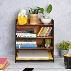 GKD Bookshelf/Storage Shelves/Book Rack, 4-Tier Wooden Book Shelf for Home, Office Desk, Wall Mounted Bookshelf, Multipurpose eco-Friendly, Medium Size (DIY) Dark Wood