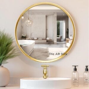 The Arts Box Round Wall Mirror I Metal Frame I Modern Design Metal Frame I Bathroom Wash Basin, Bedroom, Drawing Room (Gold, 14)