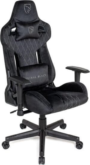 Ergonomic Gaming Chair – Multifunctional Chair Gaming with Breathable Alcantara Fabric, Adjustable Armrests, 165° Full Recline, Adjustable Neck & Lumbar Pillow and Strong Nylon Base