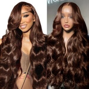 28 inch Chocolate Brown Lace Front Wig Human Hair 200 Density Brown 13×4 Hd Body Wave Lace Front Wigs Human Hair Pre Plucked Colored Frontal Wig Human Hair Wigs for Women