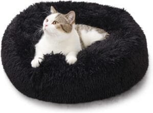 The Round Soft pet Bed is Perfect for Indoor Cats and Puppies for All Weather (S, Black)