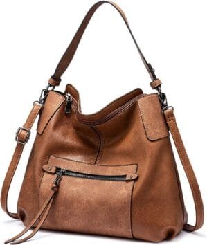 INOVERA Women’s Faux Leather Hobo Shoulder crossbody Bag Handbag Purse with Long Strap (Brown), Brown