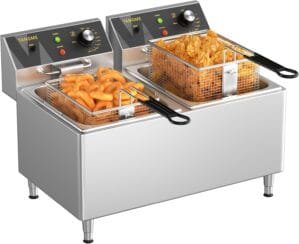 Commercial Deep Fryer 3500W Electric Countertop Fryer 25.4Qt Heavy Duty Large Stainless Steel Deep Fryers with Double Baskets, Lid and High Legs for Restaurant, UL Certified