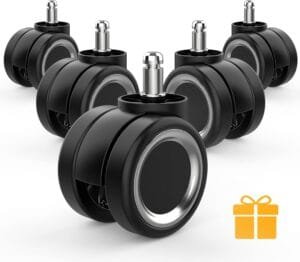 Office Chair Wheel Safe for All Floor,No Mats Needed,Heavy-Duty Chair Wheels 1000lbs, Noise Free & Smooth Gliding,Universal Fit Office Chair Casters Set of 5(Sliver)