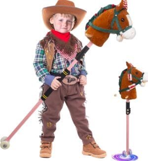 Stick Horse, Horse on a Stick for Kids Ages 4-12 with Illuminated Silent Wheels Pony on a Stick Adjust 30″-51″ Complimentary AA Batteries Realistic Sound Effects Parent or Grandparent Gift Options