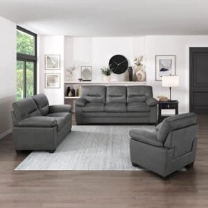 Homeify Aron 6 Seater 3+2+1 Living Room Sofa Set (Dark Gray)
