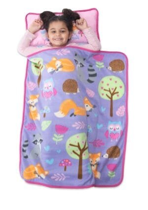 Baby Boom Funhouse Forest Friends Woodland Kids Nap Mat Set – Includes Pillow and Fleece Blanket – Great for Girls Napping during Daycare or Preschool – Fits Toddlers, Purple