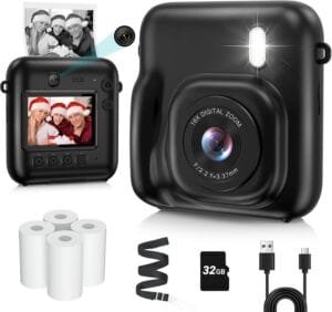 Kids Camera Instant Print, Dual-Lens 48MP Digital Camera for Christmas Birthday Gifts, 1080P Selfie Instant Cameras for Kids with 32GB Card, Instant Print Digital Camera for Girls Boys-Black