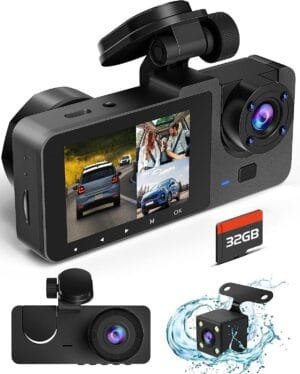 Dash Camera for Cars,4K Full UHD Car Camera Front Rear with 32GB Card,Built-in Super Night Vision,2.0” IPS Screen,170°Wide Angle,WDR, 24H Parking Mode, Loop Recording