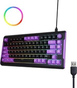 Kreo Hive Lite Wired RGB Membrane Gaming Keyboard, Ultra Silent 75% Compact Keyboard, RGB Keyboard Volume Knob, Windows Game Mode Lock Key Board Gaming with RGB Backlight Keyboard (Black, Purple)