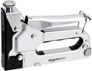 Amazon Basics 3-in-1 Heavy Duty Staple Gun with 600 Staples, for Upholstery, Clear