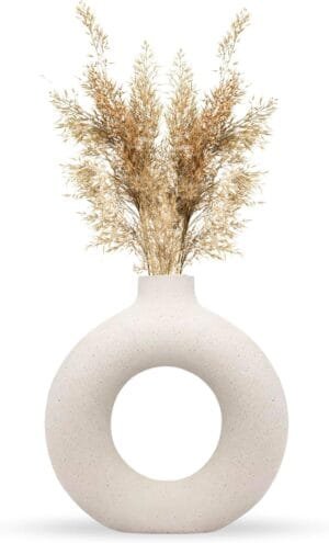 White Vase | Flower Vase | Pampas Grass Vase | Ceramic Vase | Round Shaped Vase | Home Decor Centrepiece | Decor Showpiece (Decor Showpiece 6 Inches (Pack of 1))