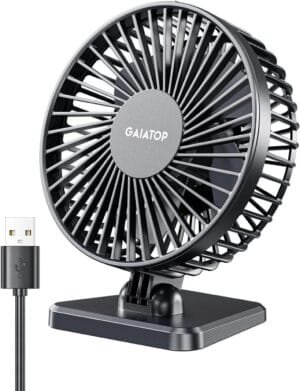 Gaiatop Small Desk Fan, Portable 3 Speeds Wind Desktop Table Cooling Fan in Single Button , Adjustment Mini Personal Fan for Home Desktop Office Car Outdoor (Black)