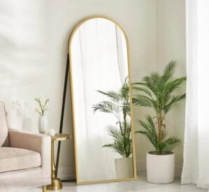 | Arched Full Length Modern Mirror | Rust-Resistant Metal Frame with HD Mirror | Living Room, Bedroom & Dressing (Glam Gold with Stand, 58″x23″)