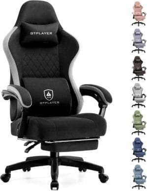 GTPLAYER Gaming Chair, Computer Office Chair with Pocket Spring Cushion, Linkage Armrests and Footrest, High Back Ergonomic Computer Chair with Lumbar Support Task Chair with Footrest(Black)