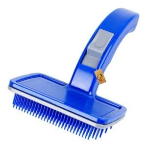 Pet Grooming Slicker – (Blue Slicker) | Dogs, Cats, Rabbit & Goat | Long & Short Hair | Shedding Massage Brush | Rectangle Head & Curved Handle Self-Cleaning Pet Comb