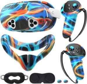 Silicone Cover Set Compatible with Meta/Oculus Quest 3s Accessories, VR Silicone Face Cover, VR Shell Cover,Touch Controller Grip Case,Camera Lens Protector Set (Aurora)