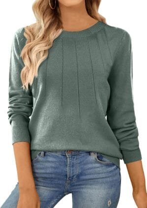 SHEWIN Womens Sweaters 2024 Casual Crewneck Long Sleeve Lightweight Knit Pullover Sweater Tops Fall Clothes