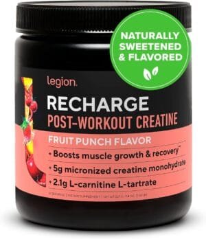 LEGION Recharge Post Workout Supplement – All Natural Muscle Builder & Recovery Drink with Micronized Creatine Monohydrate. Naturally Sweetened & Flavored, Safe & Healthy (Fruit Punch, 30 Serve)
