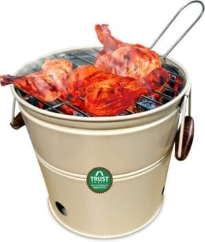 TrustBasket Round Portable Charcoal BBQ Barbeque Bucket Set for Indoor/Outdoor and Multiuse (Ivory)