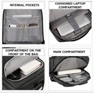 Premium 15.6″ Laptop Bag 32L, Anti-Theft, Waterproof, Expandable, External USB, Overnighter Backpack for Travel Office College Men Women – Craft, 2 Compartments, Black