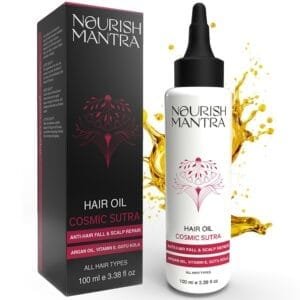 NOURISH MANTRA Cosmic Sutra Vitamin E Hair Oil | With Argan Oil & Gotu Kola | Hair Growth Oil | Nourishing & Volumizing | Promotes Hair Growth | Sulphate & Parabens Free | 100ml | For Women & Men