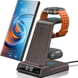 Wireless Charger for Samsung Charging Station, 3 in 1 Android Phone Wireless Charger for Samsung Galaxy S24 Ultra/S23 Ultra/Z Flip 6/Fold 6/Buds, Charger for Galaxy Watch 7/6/5/4 (for Samsung Only)