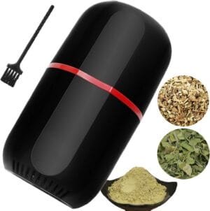 Herb Grinder Electric, Turimon Large Herbal/Coffee Grinders/Mill/Crusher for Spice and Herbs With Cleaning Brush – Black – 4.2 oz Capacity