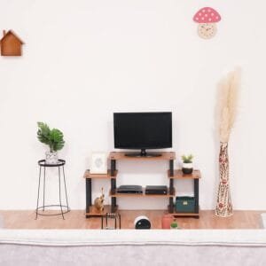 Turn-N-Tube 6 Tier Floor Standing Engineered Wood TV Entertainment Unit/TV Table for Home Living Room-TV Console Table Storage with Square Corner Shelves-Display Shelf Storage Rack-Brown