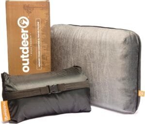 Camping Pillow, Compressible Memory Foam Travel & Camp Pillow for Sleeping Bag with Washable Fleece Pillowcase & Portable Storage Bag, Lightweight, Easy Carry for Outdoors Backpacking Pillow