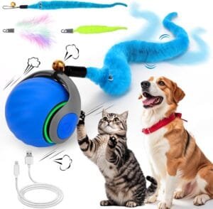 Mity rain Interactive Cat Toy Ball, Self Rolling Ball with Cover Anti-Scratch for Bored Indoor Cat Chasing, Obstacle Avoidance Speedy Cat Toys for Enrichment, Motion Activated Toys to Keep Them Busy