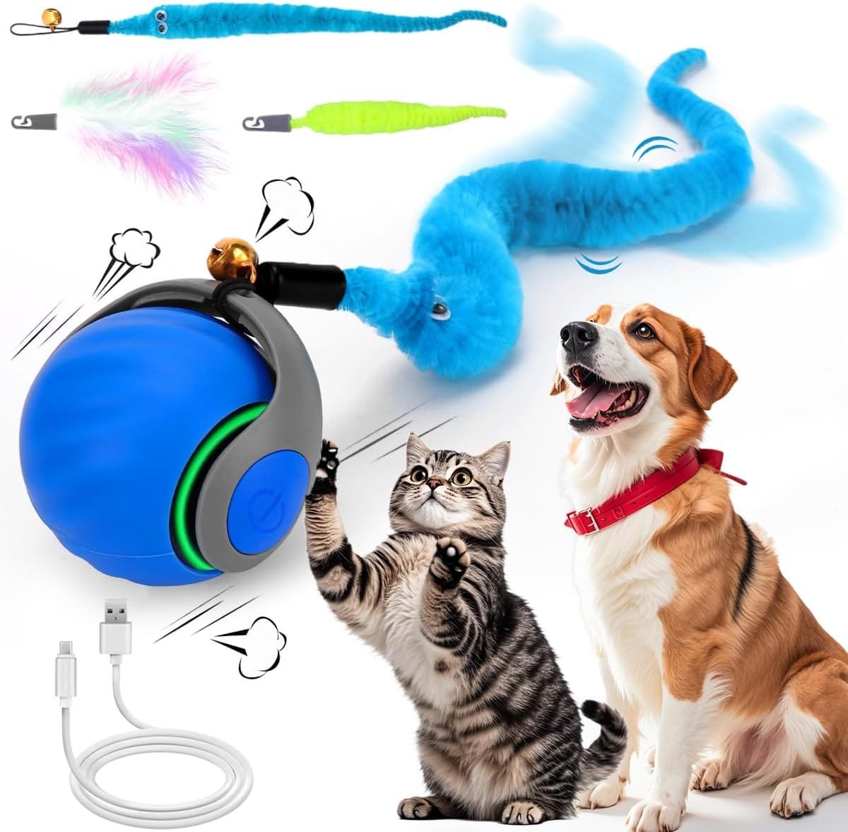 Mity rain Interactive Cat Toy Ball, Self Rolling Ball with Cover Anti-Scratch for Bored Indoor Cat Chasing, Obstacle Avoidance Speedy Cat Toys for Enrichment, Motion Activated Toys to Keep Them Busy