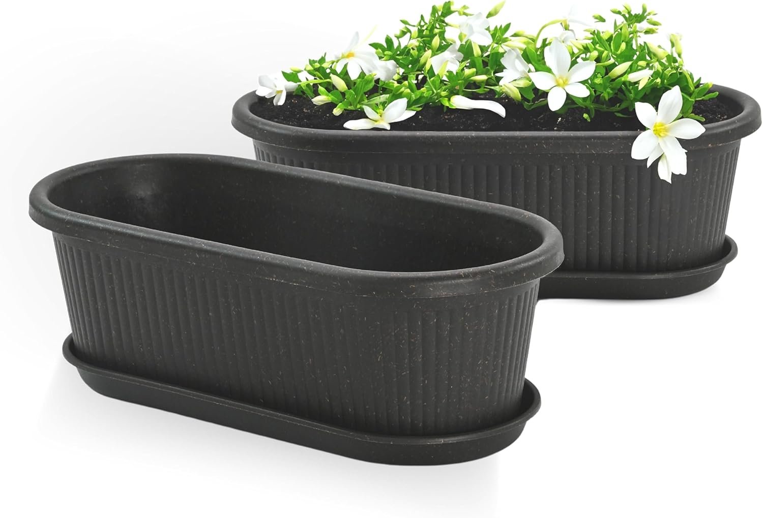 Eha Earth Friendly Regalia 16 Inch Pots and Planters Set of 2 | Bamboo Based, UV Protected | Plant Pots for Indoor & Balcony Window Flower Pots | Charcoal