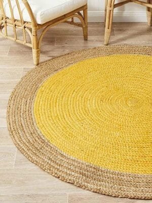 Jute Carpet for Living Room, Jute Round Floor Mat, Rugs for Living Room, Jute Centre Table Carpet (Pure Jute – Yellow Color, 3X3 Ft Round)