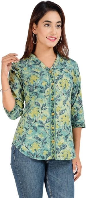 Jaipuri Cotton Floral Printed Shaded Shirt for Women