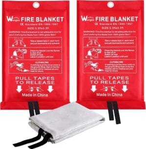 wucgea Emergency Fire Blanket for Kitchen – 2 Pack Safety Fiberglass Fire Blankets Suppression Flame Retardant for Home Survival School Fireplace Grill Car Garage Welding Warehouse 3.3ft x 3.3ft