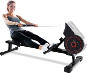 SereneLife Air & Magnetic Rowing Machine – Measures Time, Distance, Stride, Calories – For Gym or Home Cardio Workout