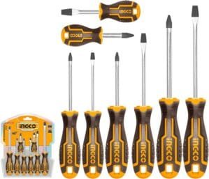 INGCO 8 PCS Screw Driver Tool Set Kit, CR-V Screwdriver Set for DIY Household Repair, INGCO Design Handle, CR-V