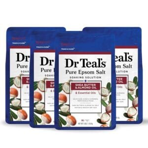 Dr Teal’s Epsom Magnesium Salt Soak, Shea Butter & Almond, 3 lbs (Pack of 4)