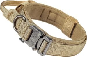 Tactical Military Dog Collar, Made with Premium Reinforced Nylon, Durable and Soft, has Control Handle and Buckle for Safety and Convenience, Adjustable (L, Sandstone Brown)