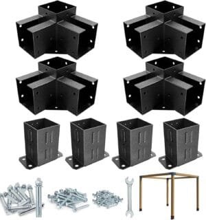 Eapele Pergola Kit with pergola Brackets 4×4 3-Way 90° Angle Corner Bracket Wood Fence Post Anchor Base, Powder Coated Steel Made for Gazebos, Patio Pergolas, Log Cabin Outdoor Pergola Hardware