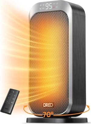 Dreo Quiet Space Heaters for Indoor Use, 1500W Electric Heater with Remote, PTC Ceramic Heater with Thermostat, 12H Timer, 70° Oscillation, Digital Display, Fast Safety Room Heater for Bedroom Office