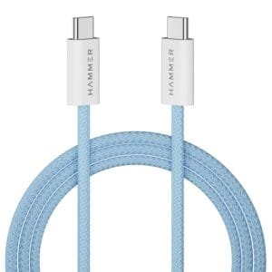 Hammer Type C to Type C Cable 65W Braided, PD Fast Chraging, Data Sync, 1.5 Meter Tangle Free Wire, Compatible with All C-Type Enabled Devices (Blue)