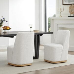 CHITA Upholstered Rolling Dining Chair on Casters Set of 2, FSC Certified Modern Fabric Dining Chair with Casters, Boucle Dining Chairs for Reading Room Kitchen Dining Room, Pearl