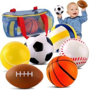 Balls Toys Gift for Toddlers 3 4 5 Years Old,6 Small Sports Foam Balls for Baby with Soccer Ball,Basketball,Football,Baseball,Tennis Ball and Volleyball,Mini Soft Balls for Kids Boys Girl