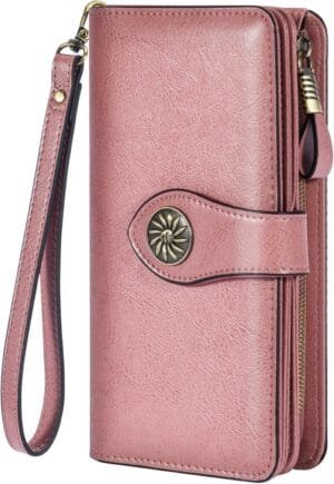 Travelambo Women’s Wallet RFID Blocking Credit Card Holder Large Capacity Wristlet Leather Wallets Purse