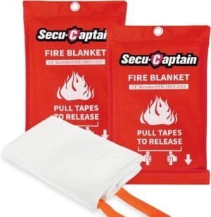 SecuCaptain Emergency Fire Blanket for Home and Kitchen – 2 Pack 40″x40″ Flame Suppression Fiberglass Fire Blankets for House Camping Car Office Warehouse Emergency Survival Safety